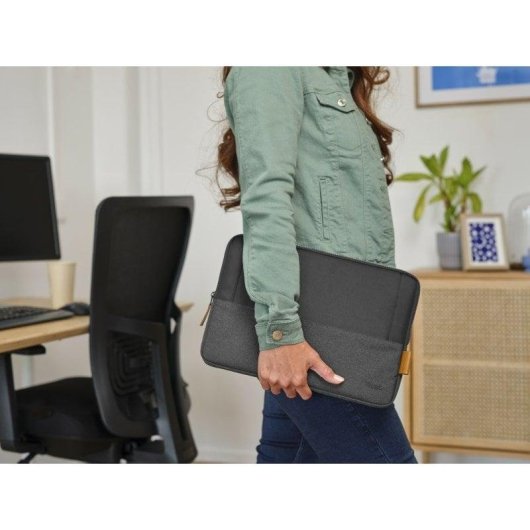 Maletín Trust Lisboa para portátil 13,3" poliéster reciclado negro acolchado