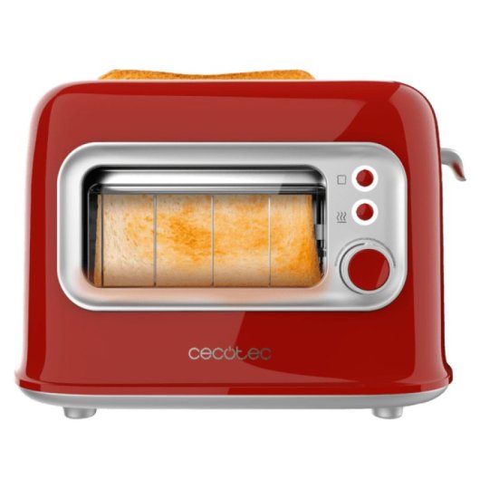 Cecotec RetroVision Roter Toaster mit Glasfenster und Retro-Design 700W