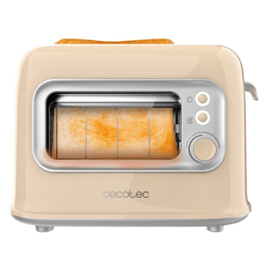Grille-pain Cecotec RetroVision beige avec fenêtre en verre et design rétro 700 W