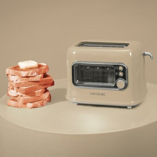 Grille-pain Cecotec RetroVision beige avec fenêtre en verre et design rétro 700 W