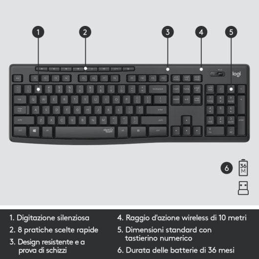 Logitech MK295 Silent Wireless Combo de Teclado y Ratón Inalámbricos Teclado Italiano