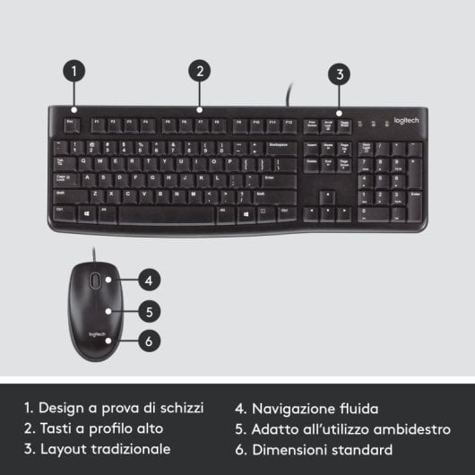 Logitech Desktop MK120 Tastatur Maus enthalten USB QWERTY Italienisch Schwarz