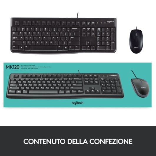 Logitech Desktop MK120 Tastatur Maus enthalten USB QWERTY Italienisch Schwarz