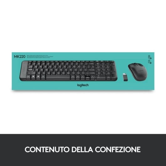 Logitech MK220 Combo Teclado y Ratón Inalámbricos Negros Teclado Italiano