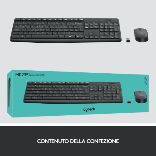 Logitech MK235 Combo Teclado + Ratón Inalámbrico Inalámbrico Gris Layout Italiano