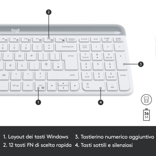 Logitech MK470 Combo Teclado + Ratón Inalámbricos Blancos Teclado Italiano