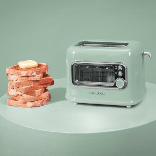 Cecotec RetroVision Green Tostadora con Ventana de Cristal y Diseño Retro 700W