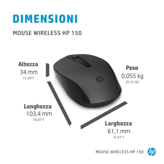 HP 150 Ratón Inalámbrico Hasta 1600DPI Negro