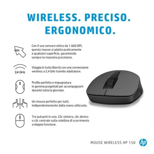 HP 150 Ratón Inalámbrico Hasta 1600DPI Negro