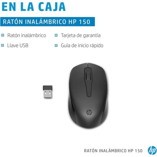 HP 150 Ratón Inalámbrico hasta 1600 PPP Conexión 2,4GHz Tres Botones y Rueda Desplazable Negro