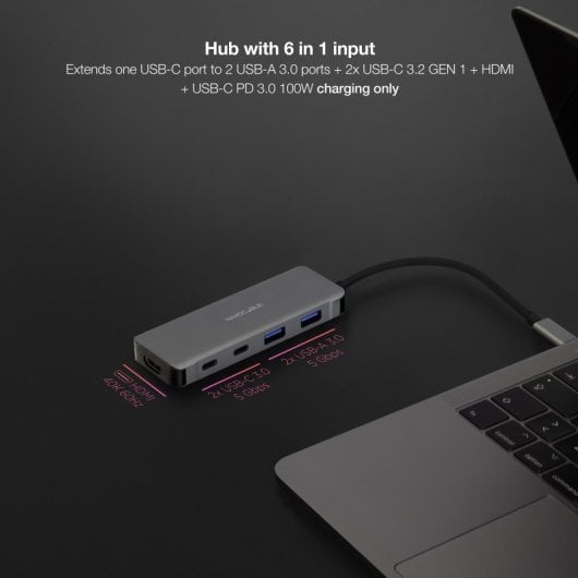 Nanocable Docking Hub 6 en 1 USB-C a HDMI/USB 3.2/USB-C PD