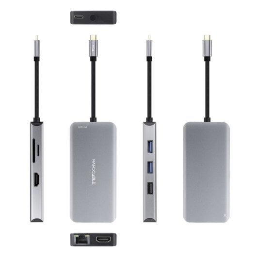 Nanocable Docking Hub 9 en 1 USB-C a HDMI/RJ45/USB 3.2/USB-C PD/Lector Tarjetas