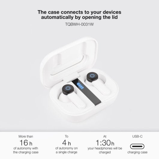 TooQ Bender TQBWH-0031W Auriculares Bluetooth com caixa de Carga Branco