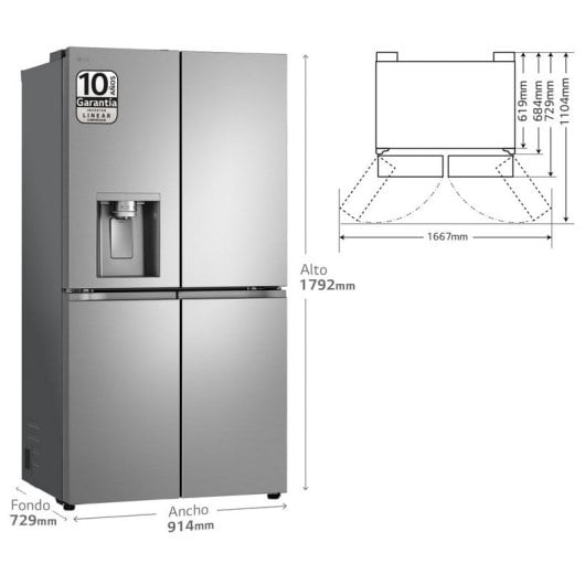 LG GML960PYBE Frigorífico Americano E Acero Inoxidable Antihuellas