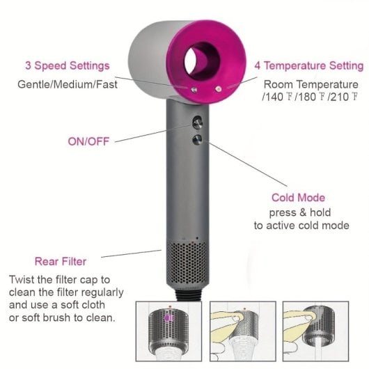 Arzopa Súper Hair Dryer Secador de Pelo 1600W Profesional con Accesorios Rojo