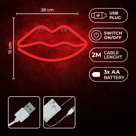 Forever Neon Led Light Lèvres Rouge Chauve-Souris+usb