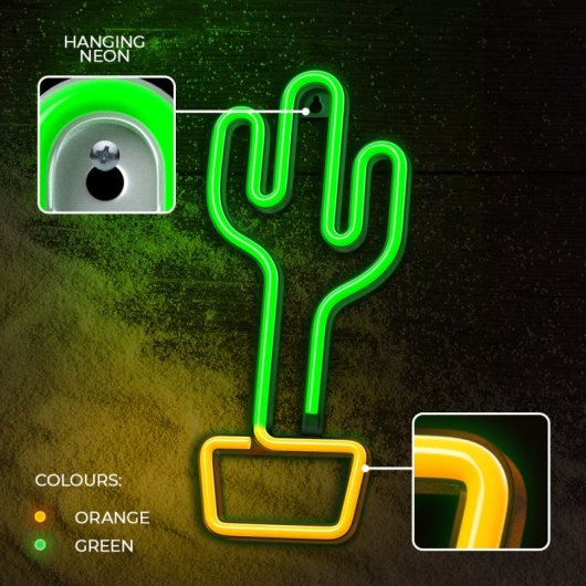 Forever Neon Led Luce Cactus Arancione Verde Bat+usb