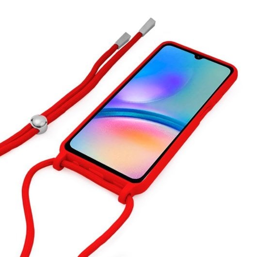 Custodia con cordoncino liscio rosso freddo per Samsung A057 Galaxy A05s