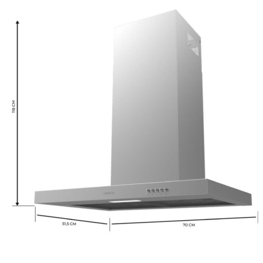 Cecotec Bolero Flux TM 703500 Exaustor T Invertido 70cm A Aço Inoxidável