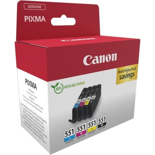 Cartucho de Tinta Original Canon CLI-551 BK/C/M/Y Pack 4 Unidades