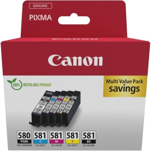 Confezione da 4 cartucce di inchiostro originali Canon PGI-580BK + CLI-581C/M/Y
