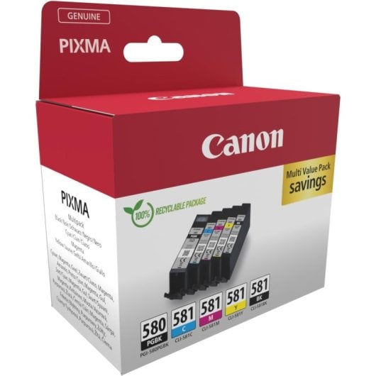 Confezione da 4 cartucce di inchiostro originali Canon PGI-580BK + CLI-581C/M/Y