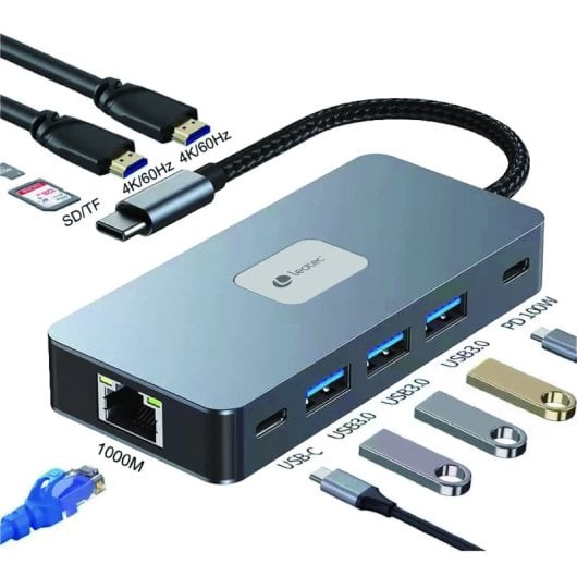 Leotec LEDS02 Docking Station 10 en1 USB-C PD 100W / HDMI 4K /USB 3.0 / RJ 45 /Micro SD