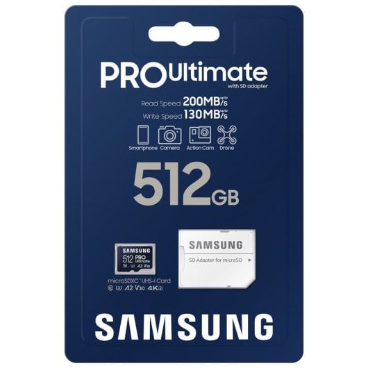 Samsung PRO Ultimate 512GB MicroSDXC UHS-I U3 A2 V30 + Adaptador SD