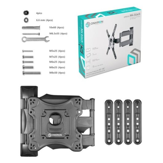 Support mural TV Onkron M4-B 32"-65" pivotant à -90º/+90º jusqu'à 35Kg noir