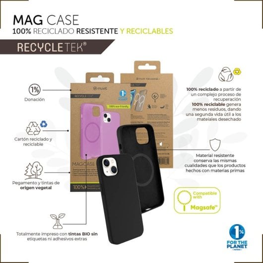 Muvit For Change Funda Recycletek Liquid Silicone Magsafe Negra Compatible con Apple iPhone 14 Plus