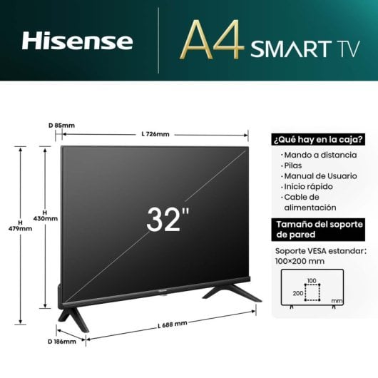 Téléviseur intelligent LED HD Hisense 32A4N 32"