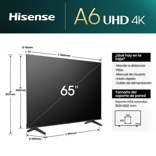 TV Hisense DLED 65A6N 65" 4K UltraHD 60Hz Smart TV VIDAA HDR10 Dolby Vision