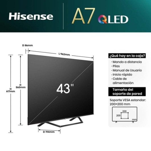 TV Hisense QLED 43A7NQ 43" 4K UltraHD 60Hz Smart TV VIDAA HDR10 Dolby Vision