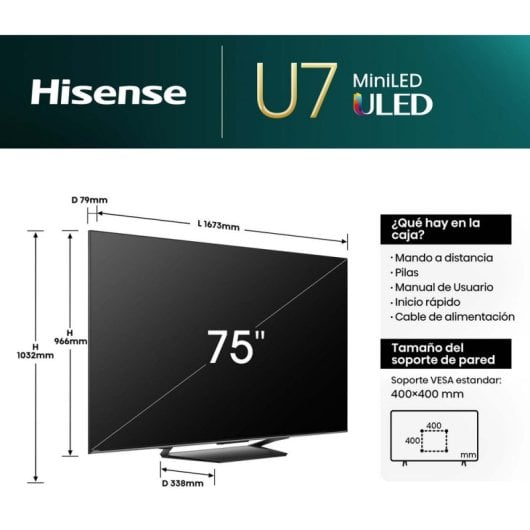 Hisense 75U7NQ 75" Mini-LED UltraHD 4K 144Hz IMAX Dolby Vision