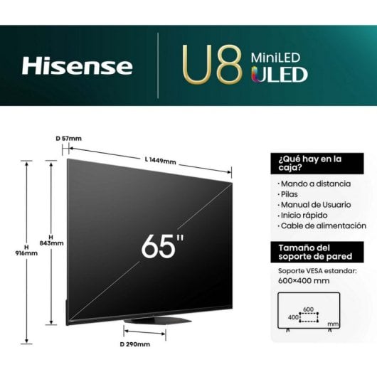 Hisense 65U8NQ 65" Mini-LED PRO UltraHD 4K 144Hz Quantum Dot Colour Dolby Vision
