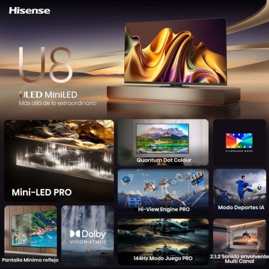 Hisense 75U8NQ 75" Mini-LED PRO UltraHD 4K 144Hz Quantum Dot Colour Dolby Vision