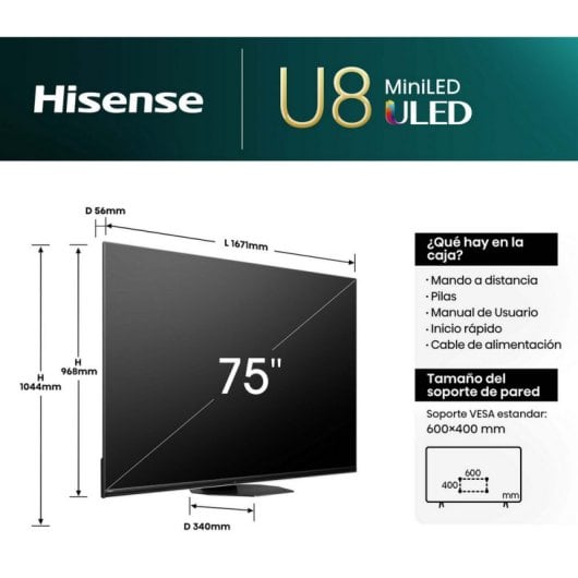 Hisense 75U8NQ 75" Mini-LED PRO UltraHD 4K 144Hz Quantum Dot Colour Dolby Vision