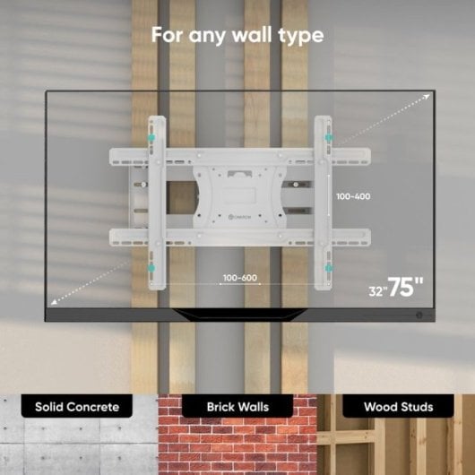 Onkron M7L-W Soporte TV 40"-75" de Pared, Extra Largo 71cm, Max 68.2 Kg, Blanco