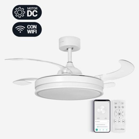 Ventilatore da Soffitto Universale Blu Tuvalu 6036W con Pale Nascoste e Wifi 106cm 35W Bianco