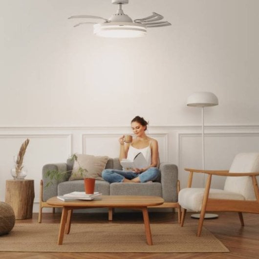 Ventilatore da Soffitto Universale Blu Tuvalu 6036W con Pale Nascoste e Wifi 106cm 35W Bianco