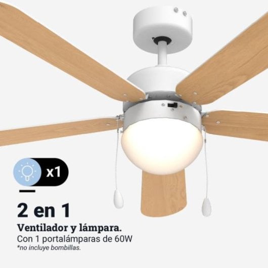 Universal Blue Etesios 6052W Ventoinha de Teto Branca de Pás Reversíveis 132cm 60W Madeira/Branca