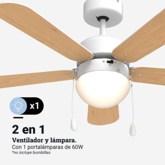 Universal Blue Etesios 6042W Ventilador de Techo con Aspas Reversibles 50W Blanco/Madera