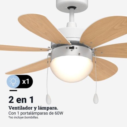 Universal Blue Geneva 6030W Ventilador de Techo con Luz y Aspas Reversibles 76cm 50W Blanco/Madera