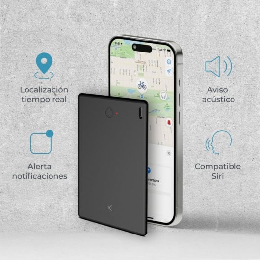 Ksix Cardtag Tarjeta Localizadora de Objetos, Works With Apple, Batería Recargable Inalámbrica Negra