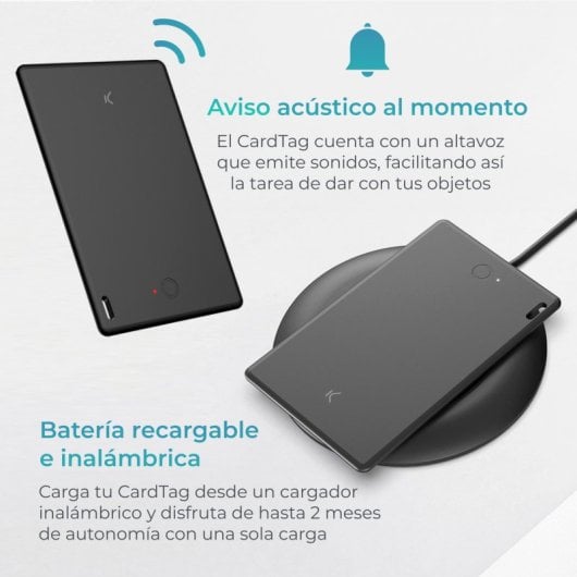 Ksix Cardtag Tarjeta Localizadora de Objetos, Works With Apple, Batería Recargable Inalámbrica Negra