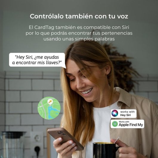 Ksix Cardtag Tarjeta Localizadora de Objetos, Works With Apple, Batería Recargable Inalámbrica Negra