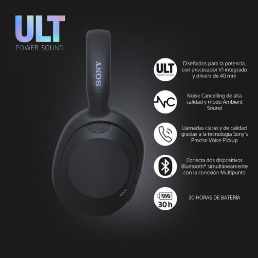 Sony ULT WEAR Auriculares Inalámbricos con Cancelación de Ruido Negros