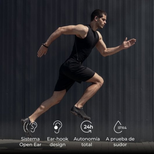 Ksix Cosmos Auriculares Inalámbricos, Open Ear, Autonomía 6+18h, Control Táctil, Llamadas, Negro