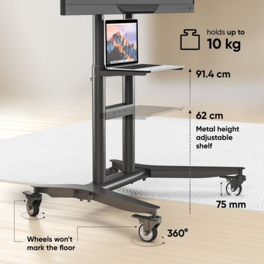 Support TV mobile Onkron pour écrans 55" - 90" jusqu'à 75 Kg - Hauteur réglable - Max 800x600 Vesa / Support TV universel Noir Ts1871-b