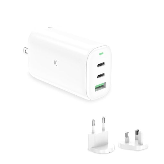 Caricabatterie di rete multiporta Ksix Gan da 65 W, PPS, PD, ricarica ultra veloce, connettori USA+UE+Regno Unito, bianco